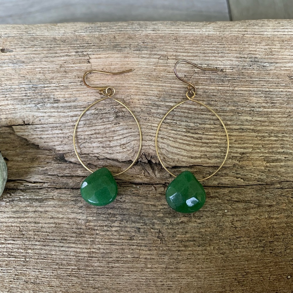 Green loop gemstone earrings